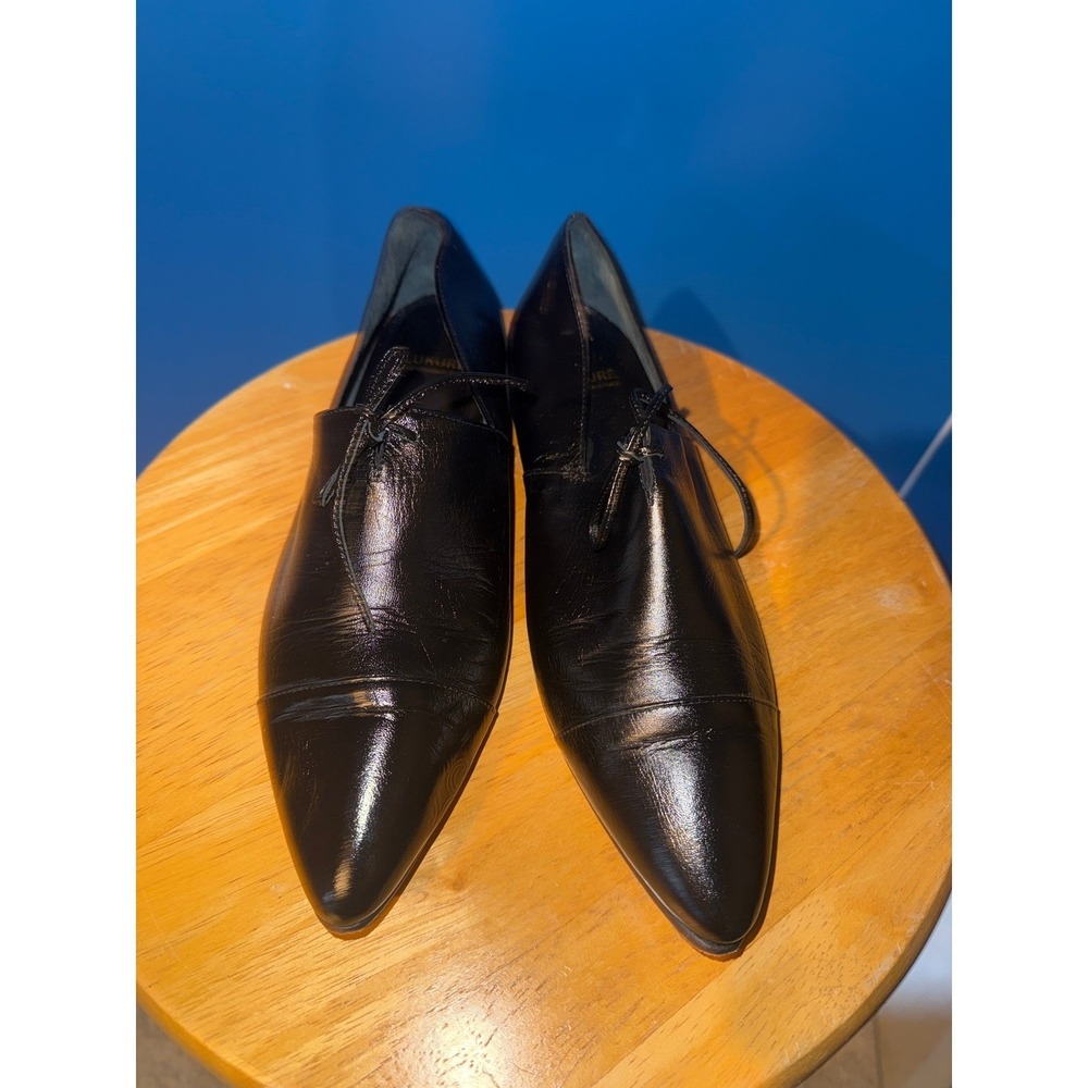 Lukure Black Leather Pointed Toe Oxfords Handmade in Italy Lace Up Flats 36